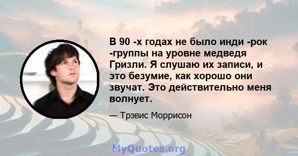 В 90 -х годах не было инди -рок -группы на уровне медведя Гризли. Я слушаю их записи, и это безумие, как хорошо они звучат. Это действительно меня волнует.