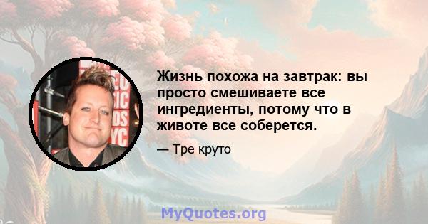 Жизнь похожа на завтрак: вы просто смешиваете все ингредиенты, потому что в животе все соберется.