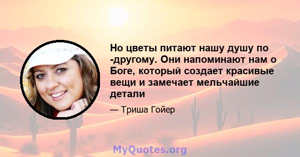 Но цветы питают нашу душу по -другому. Они напоминают нам о Боге, который создает красивые вещи и замечает мельчайшие детали