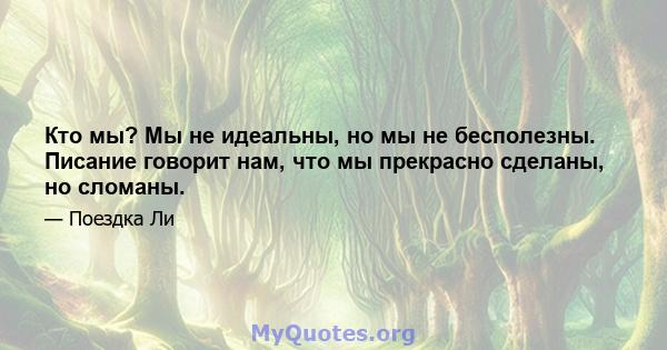 Кто мы? Мы не идеальны, но мы не бесполезны. Писание говорит нам, что мы прекрасно сделаны, но сломаны.