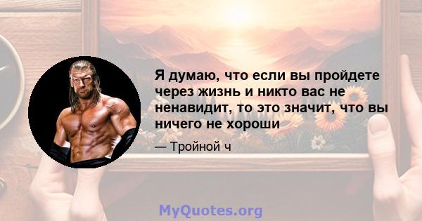 Я думаю, что если вы пройдете через жизнь и никто вас не ненавидит, то это значит, что вы ничего не хороши