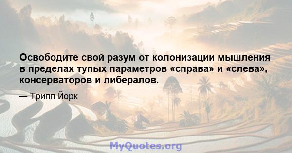 Освободите свой разум от колонизации мышления в пределах тупых параметров «справа» и «слева», консерваторов и либералов.