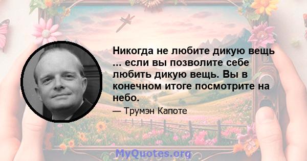 Никогда не любите дикую вещь ... если вы позволите себе любить дикую вещь. Вы в конечном итоге посмотрите на небо.