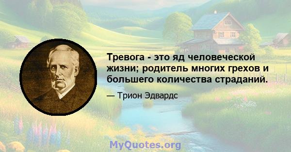 Тревога - это яд человеческой жизни; родитель многих грехов и большего количества страданий.