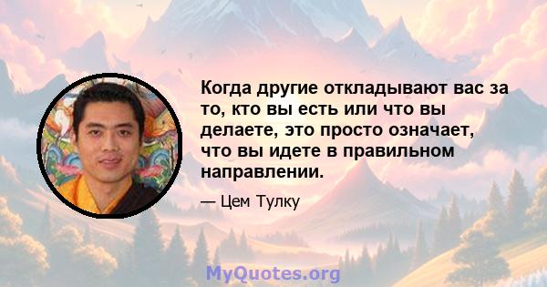 Когда другие откладывают вас за то, кто вы есть или что вы делаете, это просто означает, что вы идете в правильном направлении.