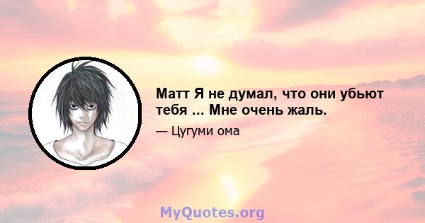 Матт Я не думал, что они убьют тебя ... Мне очень жаль.