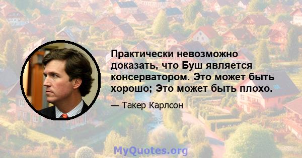 Практически невозможно доказать, что Буш является консерватором. Это может быть хорошо; Это может быть плохо.