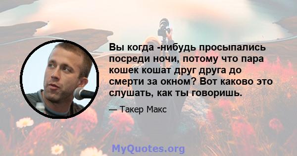 Вы когда -нибудь просыпались посреди ночи, потому что пара кошек кошат друг друга до смерти за окном? Вот каково это слушать, как ты говоришь.