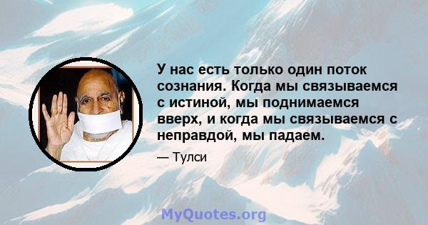 У нас есть только один поток сознания. Когда мы связываемся с истиной, мы поднимаемся вверх, и когда мы связываемся с неправдой, мы падаем.