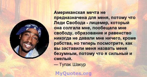 Американская мечта не предназначена для меня, потому что Леди Свобода - лицемер, который она солгала мне, пообещала мне свободу, образование и равенство никогда не давали мне ничего, кроме рабства, но теперь посмотрите, 