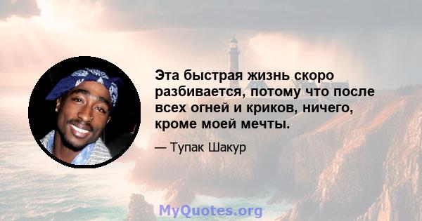 Эта быстрая жизнь скоро разбивается, потому что после всех огней и криков, ничего, кроме моей мечты.