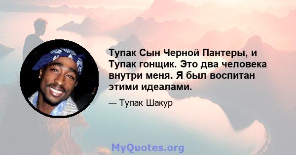 Тупак Сын Черной Пантеры, и Тупак гонщик. Это два человека внутри меня. Я был воспитан этими идеалами.