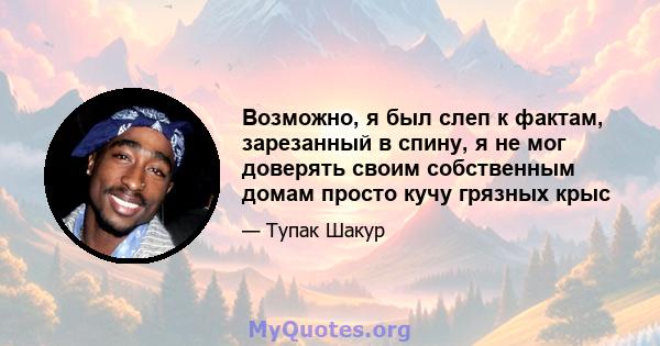 Возможно, я был слеп к фактам, зарезанный в спину, я не мог доверять своим собственным домам просто кучу грязных крыс