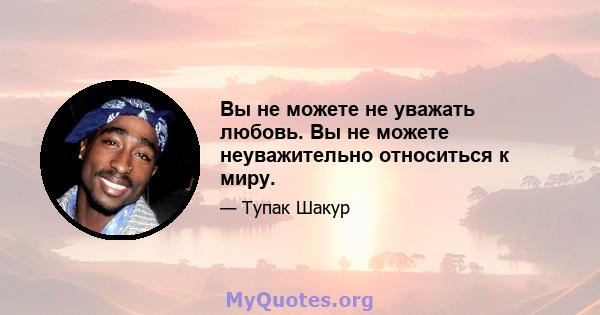 Вы не можете не уважать любовь. Вы не можете неуважительно относиться к миру.