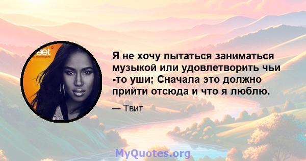 Я не хочу пытаться заниматься музыкой или удовлетворить чьи -то уши; Сначала это должно прийти отсюда и что я люблю.