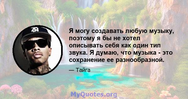 Я могу создавать любую музыку, поэтому я бы не хотел описывать себя как один тип звука. Я думаю, что музыка - это сохранение ее разнообразной.