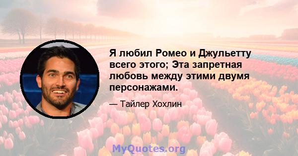 Я любил Ромео и Джульетту всего этого; Эта запретная любовь между этими двумя персонажами.