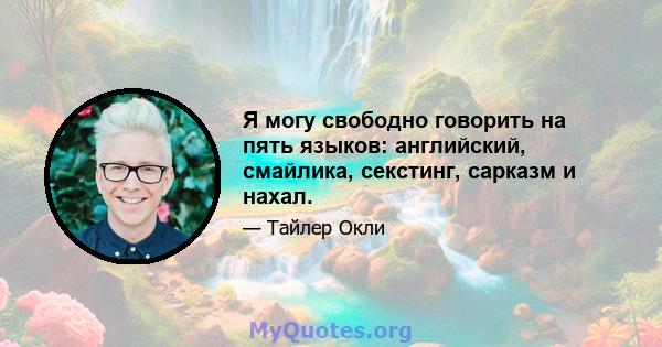 Я могу свободно говорить на пять языков: английский, смайлика, секстинг, сарказм и нахал.