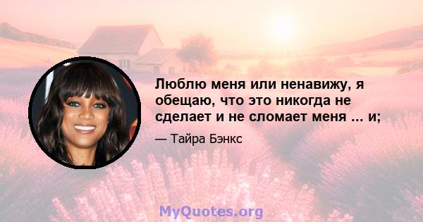 Люблю меня или ненавижу, я обещаю, что это никогда не сделает и не сломает меня ... и;