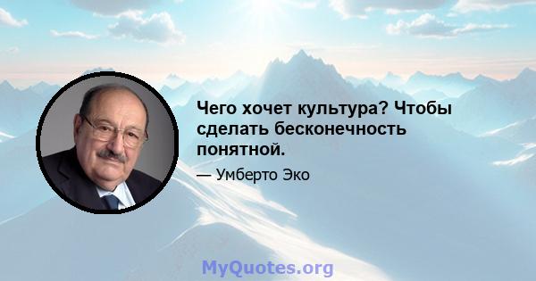 Чего хочет культура? Чтобы сделать бесконечность понятной.