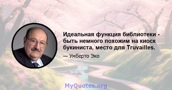 Идеальная функция библиотеки - быть немного похожим на киоск букиниста, место для Truvailles.