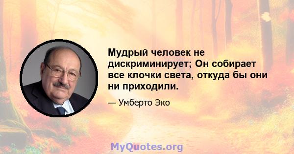 Мудрый человек не дискриминирует; Он собирает все клочки света, откуда бы они ни приходили.