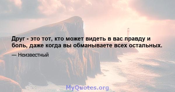 Друг - это тот, кто может видеть в вас правду и боль, даже когда вы обманываете всех остальных.