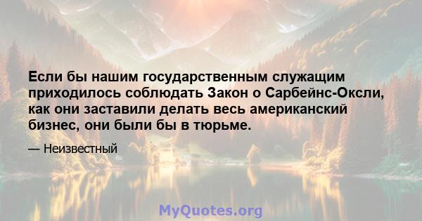 Если бы нашим государственным служащим приходилось соблюдать Закон о Сарбейнс-Оксли, как они заставили делать весь американский бизнес, они были бы в тюрьме.