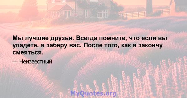 Мы лучшие друзья. Всегда помните, что если вы упадете, я заберу вас. После того, как я закончу смеяться.