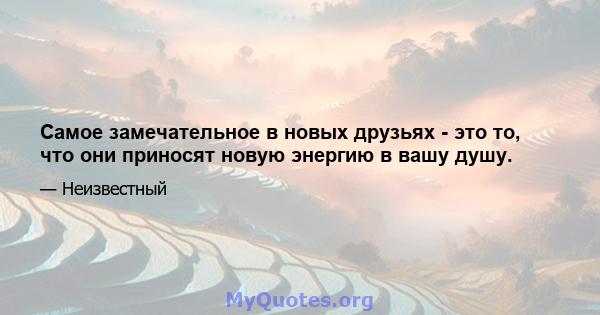 Самое замечательное в новых друзьях - это то, что они приносят новую энергию в вашу душу.