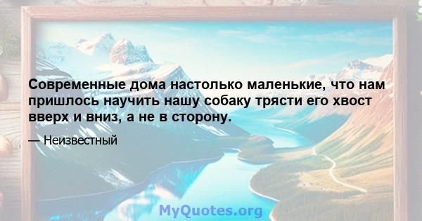 Современные дома настолько маленькие, что нам пришлось научить нашу собаку трясти его хвост вверх и вниз, а не в сторону.