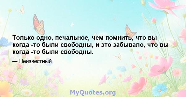 Только одно, печальное, чем помнить, что вы когда -то были свободны, и это забывало, что вы когда -то были свободны.