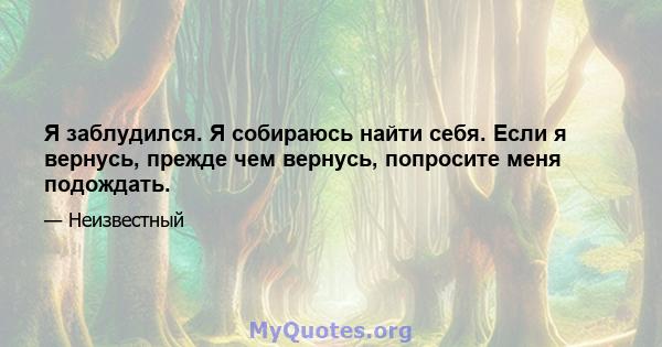 Я заблудился. Я собираюсь найти себя. Если я вернусь, прежде чем вернусь, попросите меня подождать.