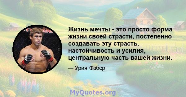 Жизнь мечты - это просто форма жизни своей страсти, постепенно создавать эту страсть, настойчивость и усилия, центральную часть вашей жизни.