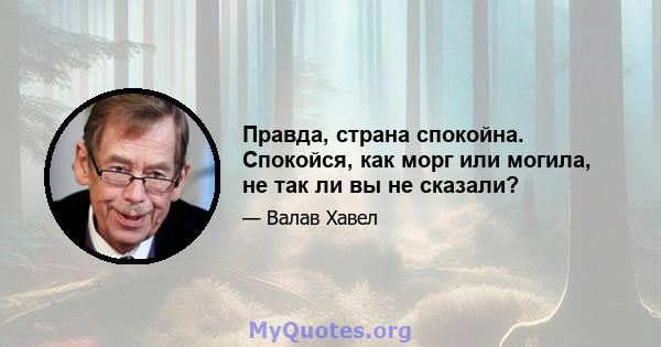 Правда, страна спокойна. Спокойся, как морг или могила, не так ли вы не сказали?