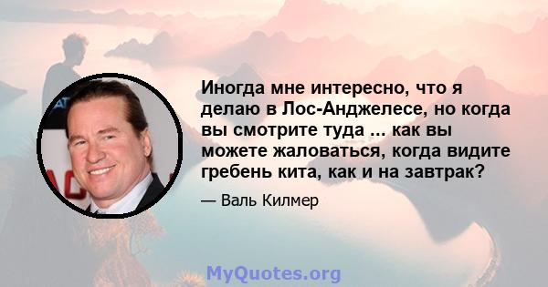 Иногда мне интересно, что я делаю в Лос-Анджелесе, но когда вы смотрите туда ... как вы можете жаловаться, когда видите гребень кита, как и на завтрак?