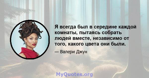 Я всегда был в середине каждой комнаты, пытаясь собрать людей вместе, независимо от того, какого цвета они были.