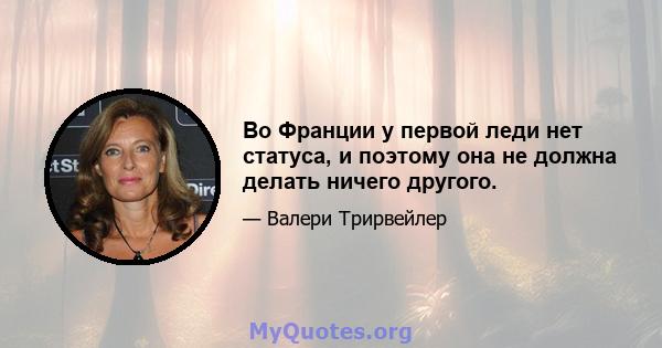 Во Франции у первой леди нет статуса, и поэтому она не должна делать ничего другого.