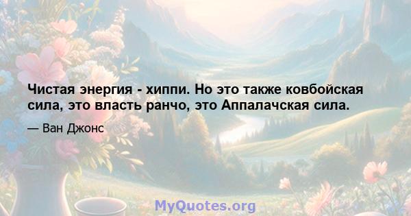 Чистая энергия - хиппи. Но это также ковбойская сила, это власть ранчо, это Аппалачская сила.