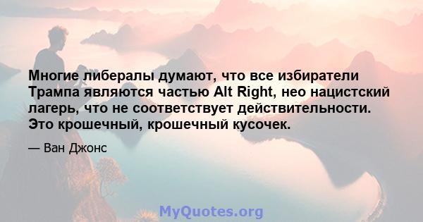 Многие либералы думают, что все избиратели Трампа являются частью Alt Right, нео нацистский лагерь, что не соответствует действительности. Это крошечный, крошечный кусочек.