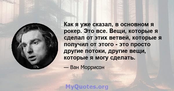 Как я уже сказал, в основном я рокер. Это все. Вещи, которые я сделал от этих ветвей, которые я получил от этого - это просто другие потоки, другие вещи, которые я могу сделать.