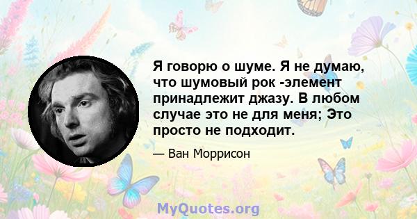 Я говорю о шуме. Я не думаю, что шумовый рок -элемент принадлежит джазу. В любом случае это не для меня; Это просто не подходит.