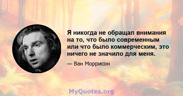 Я никогда не обращал внимания на то, что было современным или что было коммерческим, это ничего не значило для меня.