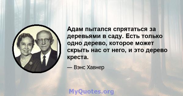 Адам пытался спрятаться за деревьями в саду. Есть только одно дерево, которое может скрыть нас от него, и это дерево креста.