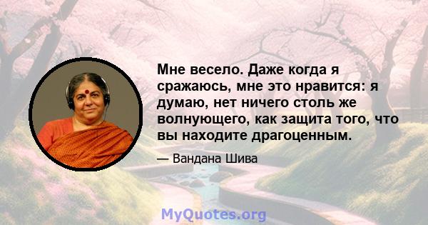 Мне весело. Даже когда я сражаюсь, мне это нравится: я думаю, нет ничего столь же волнующего, как защита того, что вы находите драгоценным.