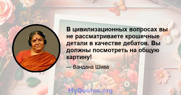 В цивилизационных вопросах вы не рассматриваете крошечные детали в качестве дебатов. Вы должны посмотреть на общую картину!