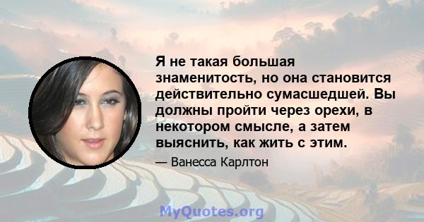 Я не такая большая знаменитость, но она становится действительно сумасшедшей. Вы должны пройти через орехи, в некотором смысле, а затем выяснить, как жить с этим.