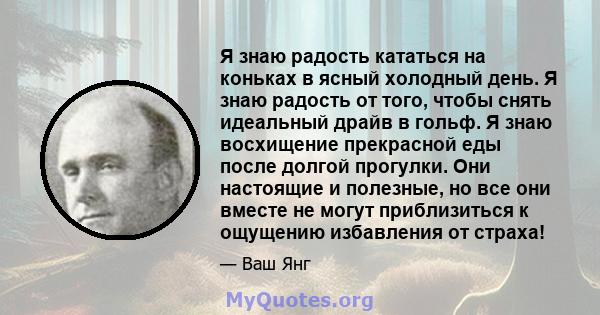 Я знаю радость кататься на коньках в ясный холодный день. Я знаю радость от того, чтобы снять идеальный драйв в гольф. Я знаю восхищение прекрасной еды после долгой прогулки. Они настоящие и полезные, но все они вместе