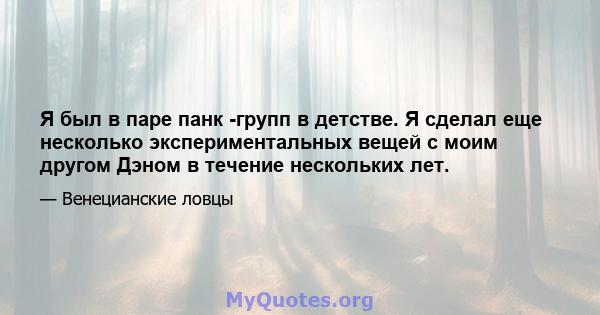 Я был в паре панк -групп в детстве. Я сделал еще несколько экспериментальных вещей с моим другом Дэном в течение нескольких лет.