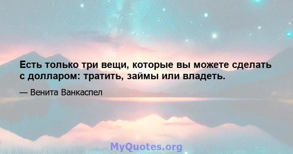 Есть только три вещи, которые вы можете сделать с долларом: тратить, займы или владеть.